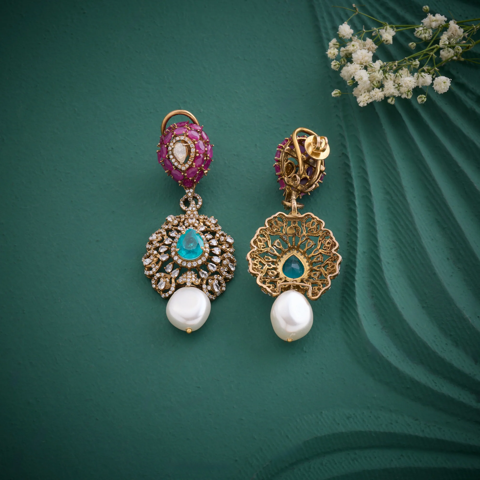 Aqua Rose Gem Earrings - Image 3